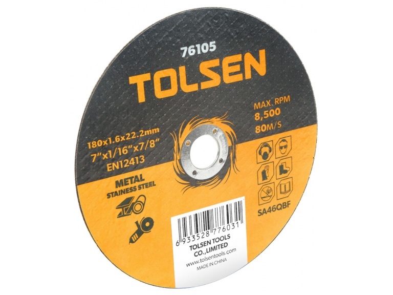 DISCO C/METAL TOLSEN AC.INOX  180x1.6x22.2 mm